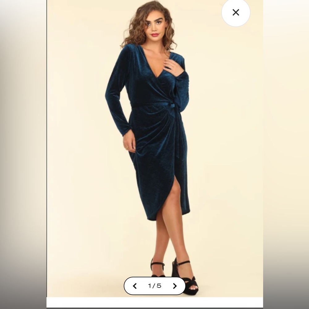 Dark Teal Velvet Wrap Dress